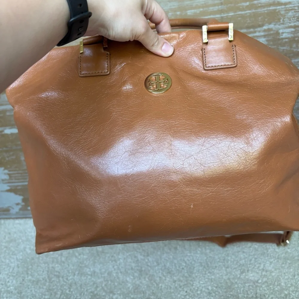 Tory Burch Dena Crossbody Purse Brown Leather Preppy Classic Gold Hardware